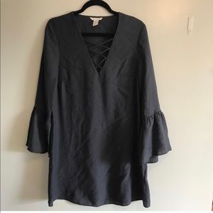 H&M grey bell sleeve dress, lace front. Size 14.